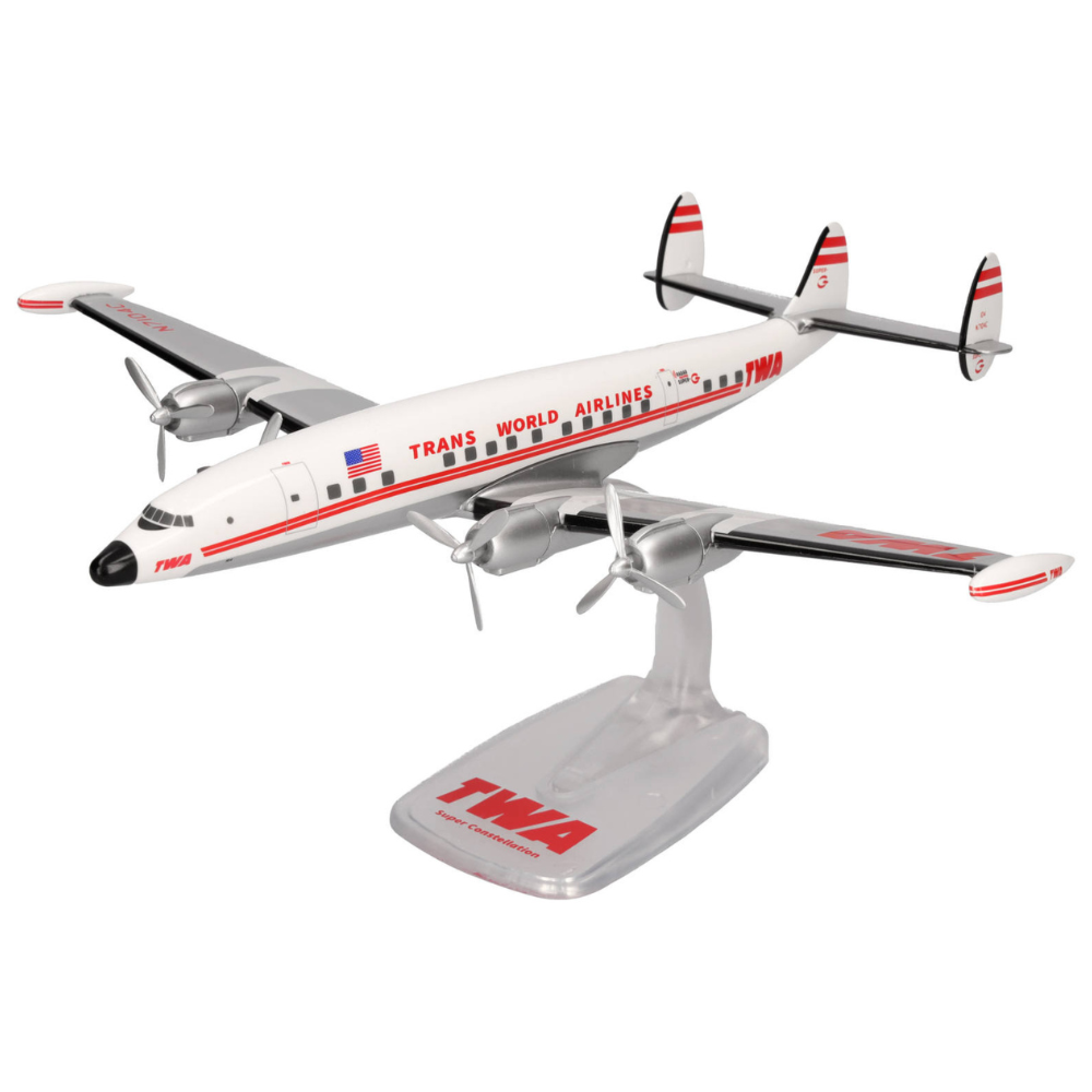Herpa Snap-Fit Flugzeugmodell TWA Trans World Airlines Lockheed C-121C (L-1049F) Super Constellation (1:125)